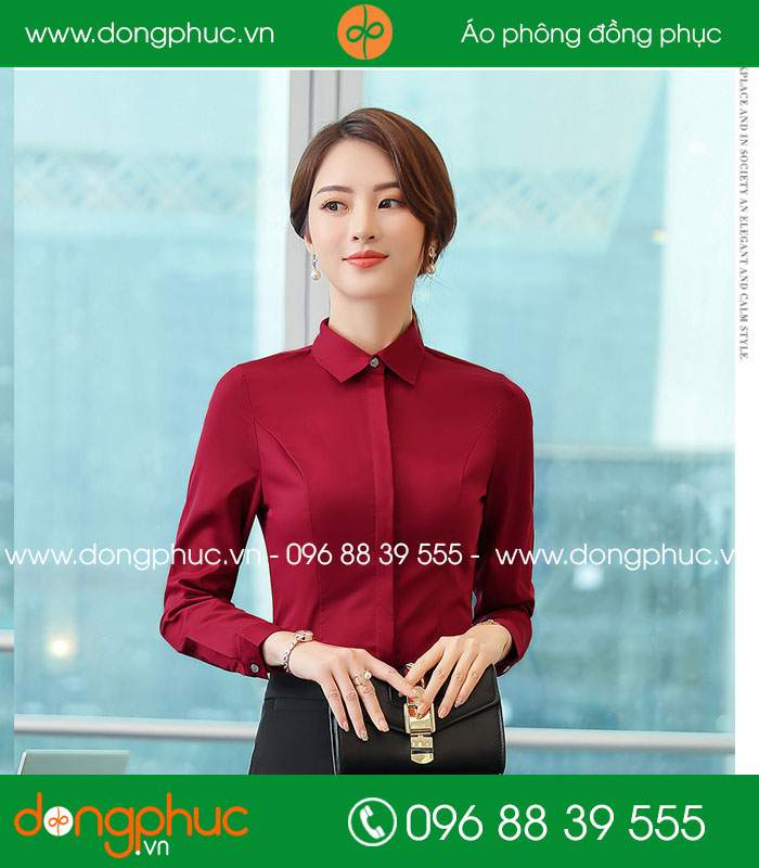  Đồng phục áo sơ mi mầu đỏ đô 